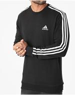  Felpa Sportiva pullover girocollo UOMO Adidas Nero cotone Sportswear lifestyle 