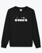 Sport Sweatshirt Diadora Pullover CREW LOGO French Terry Black Brushed Cotton Made in Italy