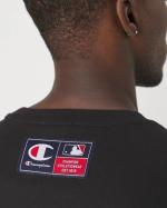 T-shirt leisure CHAMPION Major League Baseball Yankees Crewneck Cotton Man short sleeves Black