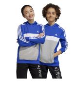 Addias Essentials 3-Stripes Tiberio Kids' Pullover Hoodie Cotton Fleece Semi-gloss Blue White Medium Grey Heather