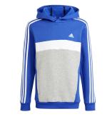 Addias Essentials 3-Stripes Tiberio Kids' Pullover Hoodie Cotton Fleece Semi-gloss Blue White Medium Grey Heather