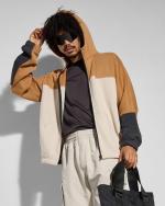 Champion Color Block HD FZ Cotton Men's Full Zip Hooded Sweatshirt Sports Jacket Light Brown