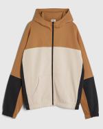Champion Color Block HD FZ Cotton Men's Full Zip Hooded Sweatshirt Sports Jacket Light Brown
