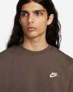 Nike Pullover Crew Club Crewneck Sweatshirt Cotton Fleece Brown
