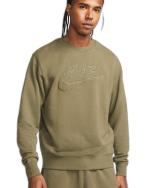 Nike Sportswear Club Fleece French Terry Crewneck Pullover Sweatshirt Olive Green Cotton Men