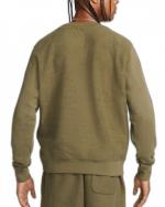 Nike Sportswear Club Fleece French Terry Crewneck Pullover Sweatshirt Olive Green Cotton Men