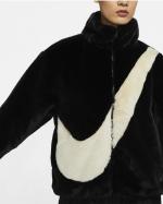  Giacca giubbino giubbotto DONNA Nike Nero SWOOSH Sherpa pelliccia 