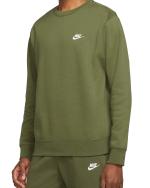 Nike Pullover Crew Club Cotton Fleece Olive Green Sports Sweatshirt