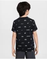Nike Kids Boys AOP Kids Cotton Crewneck Black Leisure T-Shirt
